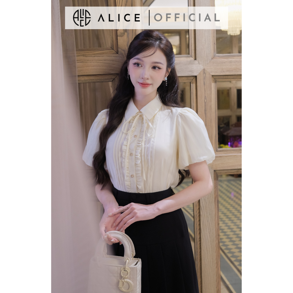 Mô tả Set Đồ Công Sở Áo Sơ Mi Cổ Đức Kèm Chân Váy Dáng Dài ALICE Thiết Kế Tay Bồng Xếp Li Ngực S675 - 6