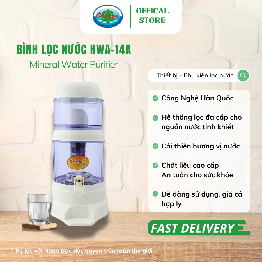 Mô tả Bình Lọc Nước Ohiama Mineral Water Purifier HMW-15A 15 Lit - Nấm Sứ Ceramic và Lõi Lọc 5 Tầng - 1