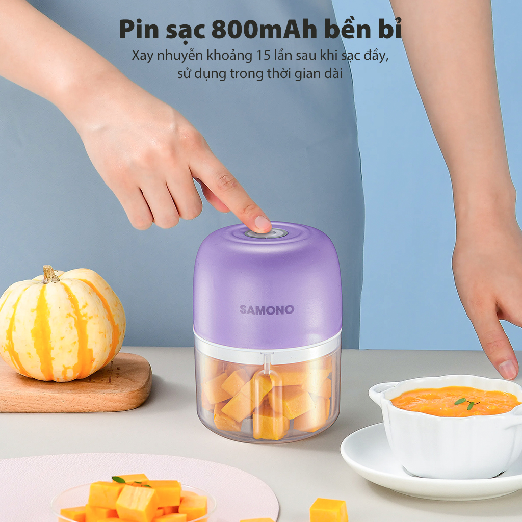 Mô tả Máy xay tỏi ớt cầm tay Samono SW-L4  250ml 30w không dây, dung lượng pin sạc 800 mAh, cổng type C - 5