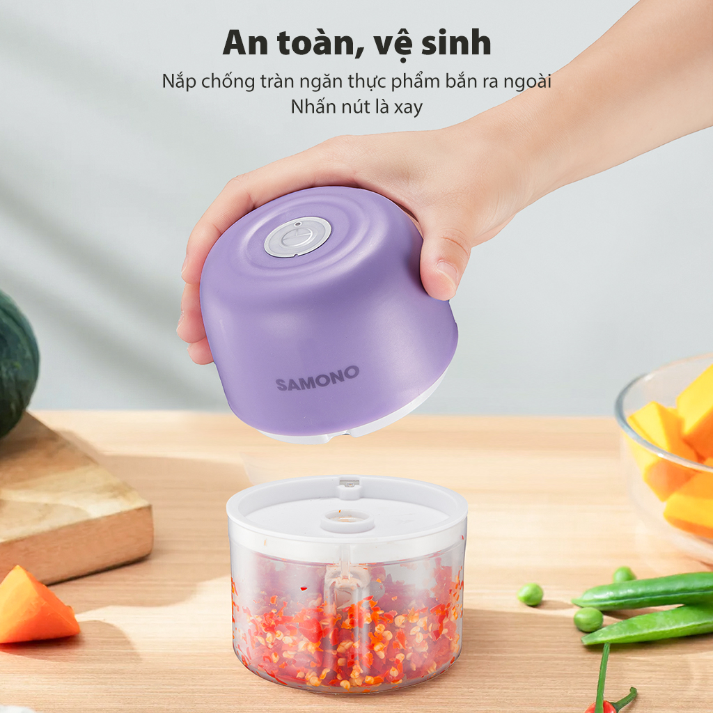 Mô tả Máy xay tỏi ớt cầm tay Samono SW-L4  250ml 30w không dây, dung lượng pin sạc 800 mAh, cổng type C - 6