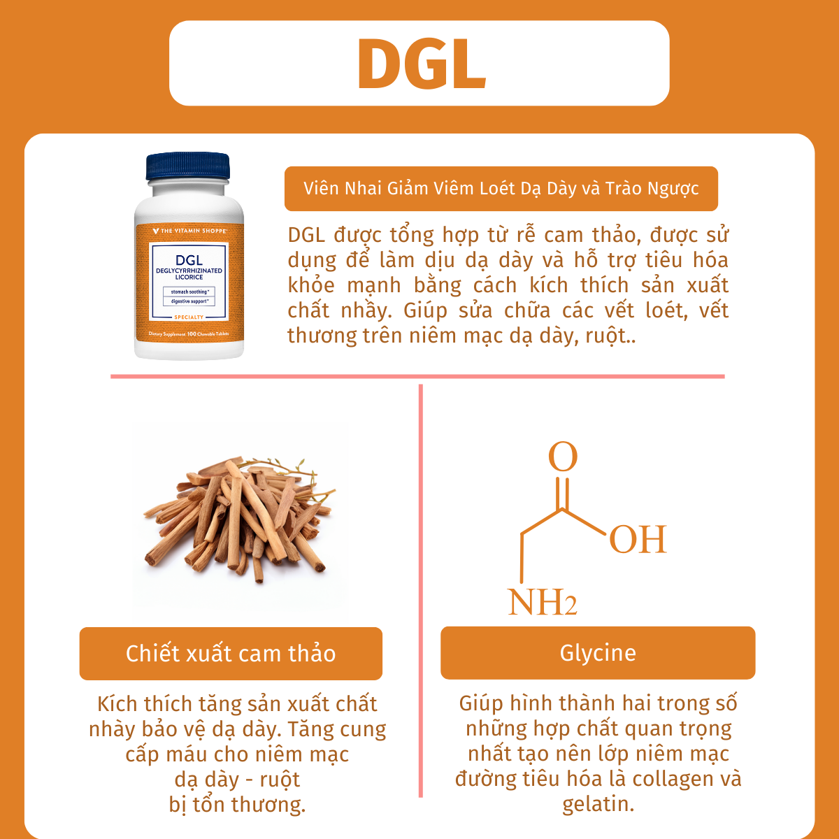 Mô tả Viên Nhai Giảm Viêm Loét Dạ Dày và Trào Ngược The Vitamin Shoppe DGL 100 viên - 2