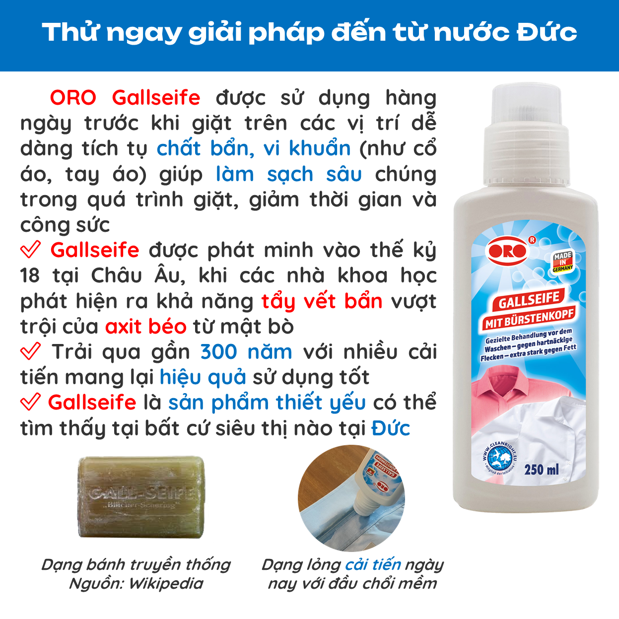 Mô tả Dung Dịch Tẩy Vết Ố Quần Áo ORO GALLSEIFE Tẩy Đồ Lót, Tẩy Cổ Áo Sơmi, Tẩy Vết Thức Ăn, Tẩy Quần Áo Màu,Tẩy Trắng Quần Áo - 2