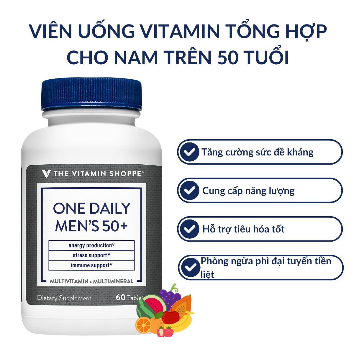 Mô tả Viên uống vitamin tổng hợp cho nam trên 50 tuổi THE VITAMIN SHOPPE One Daily Men’s 50+ 60 viên - 1