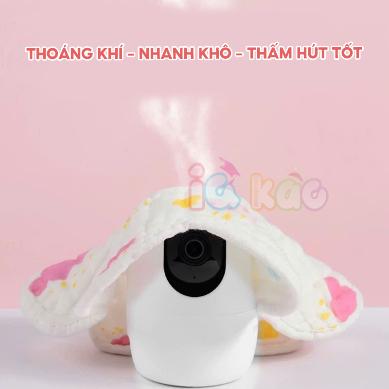 Mô tả Yếm Cổ Tròn Muslin IQKAO Vải Xô 100% Cotton, Thấm Hút Tốt, Thoáng Mát, Có Nút Điều Chỉnh Tiện Lợi Cho Bé - 2