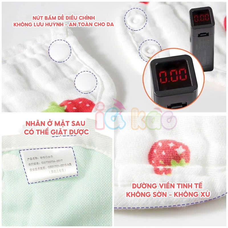 Mô tả Yếm Cổ Tròn Muslin IQKAO Vải Xô 100% Cotton, Thấm Hút Tốt, Thoáng Mát, Có Nút Điều Chỉnh Tiện Lợi Cho Bé - 6