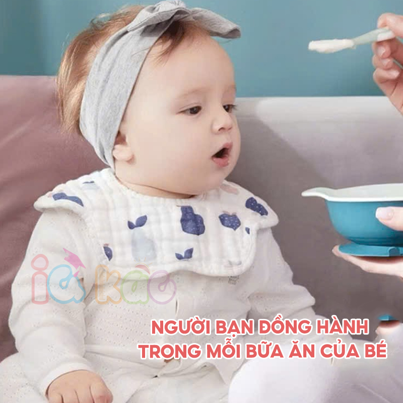 Mô tả Yếm Cổ Tròn Muslin IQKAO Vải Xô 100% Cotton, Thấm Hút Tốt, Thoáng Mát, Có Nút Điều Chỉnh Tiện Lợi Cho Bé - 1