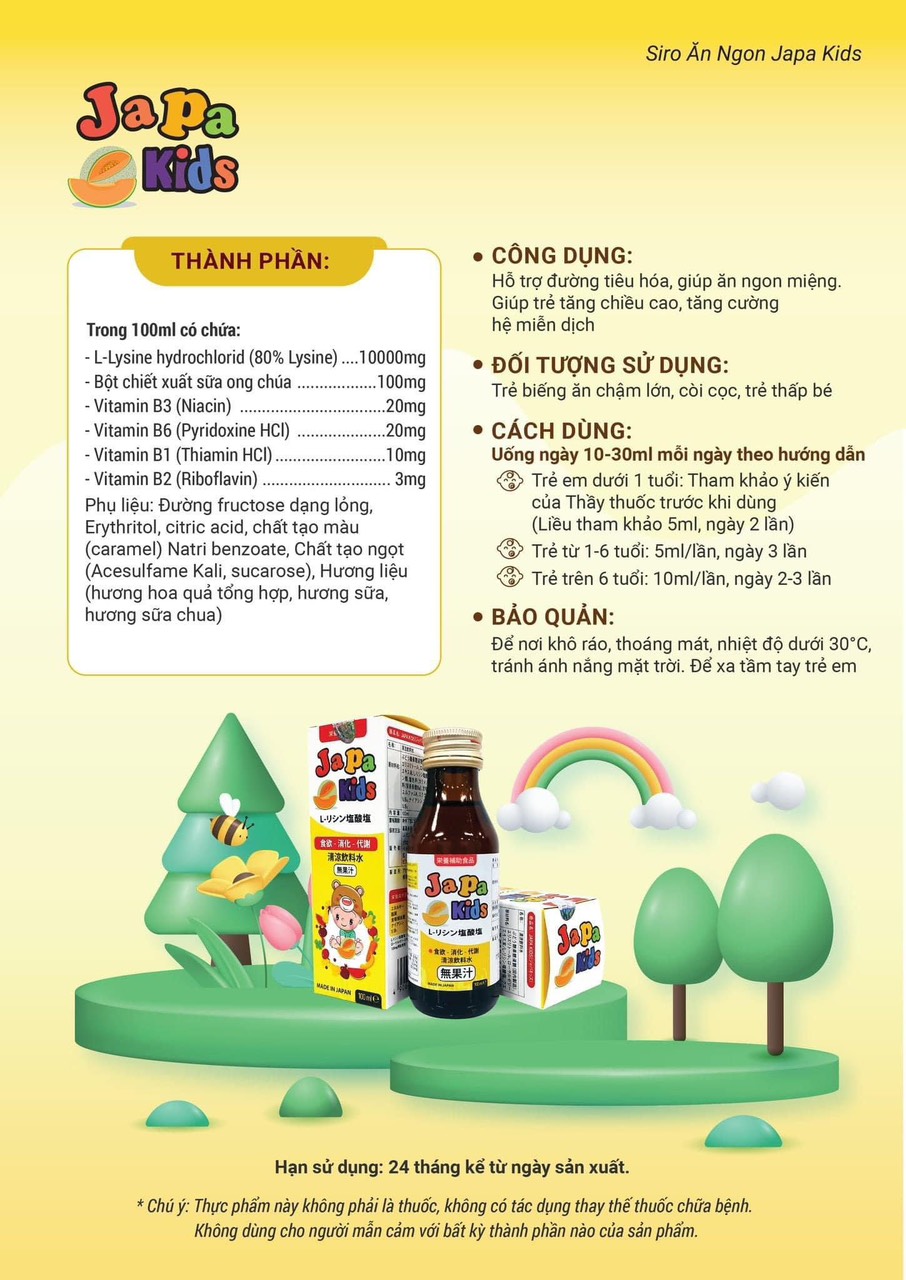 Mô tả Mua 3 Chai Siro Japa Kids Tặng 1 Kích Thích Ăn Ngon Tăng Cân Tăng Chiều Cao Cho Bé Chính Hãng JaPan - 2