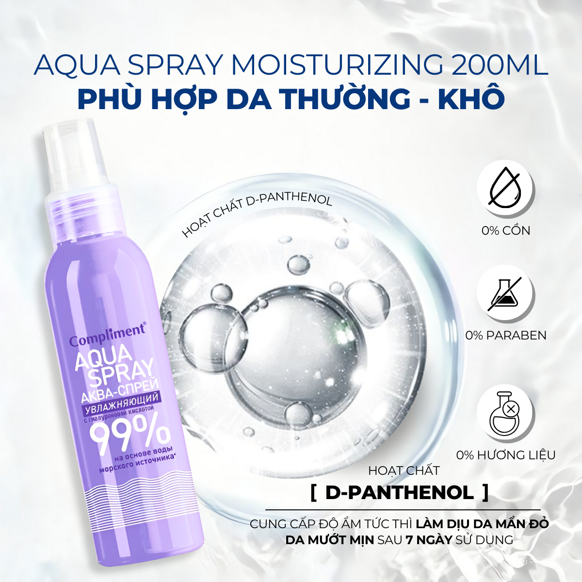 Mô tả Xịt Khoáng Nước Dưỡng Da Cấp Ẩm Compliment Aqua Spray Phục Hồi Giảm Nhanh Mệt Mỏi Mát Dịu 200ml - 3