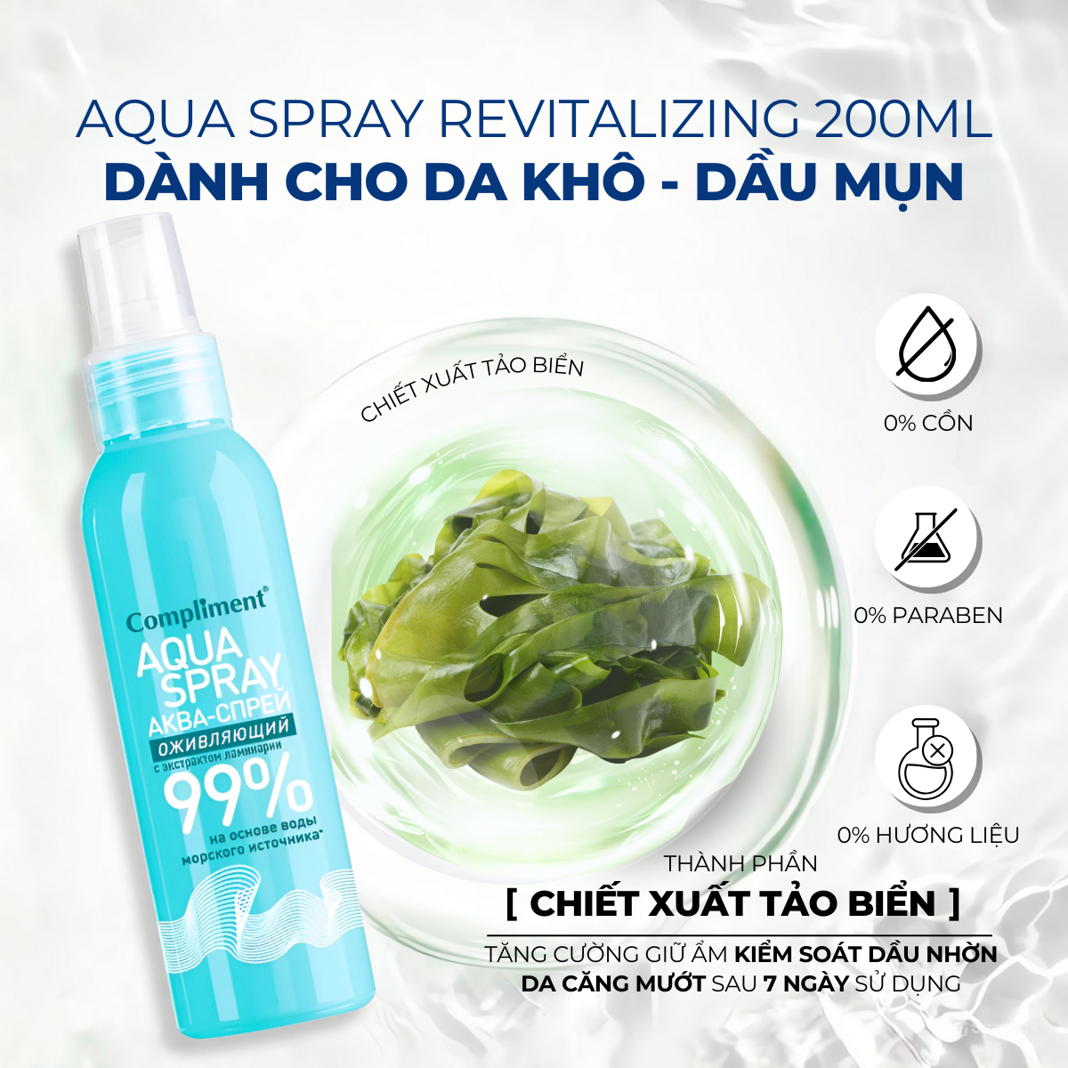 Mô tả Xịt Khoáng Nước Dưỡng Da Cấp Ẩm Compliment Aqua Spray Phục Hồi Giảm Nhanh Mệt Mỏi Mát Dịu 200ml - 4