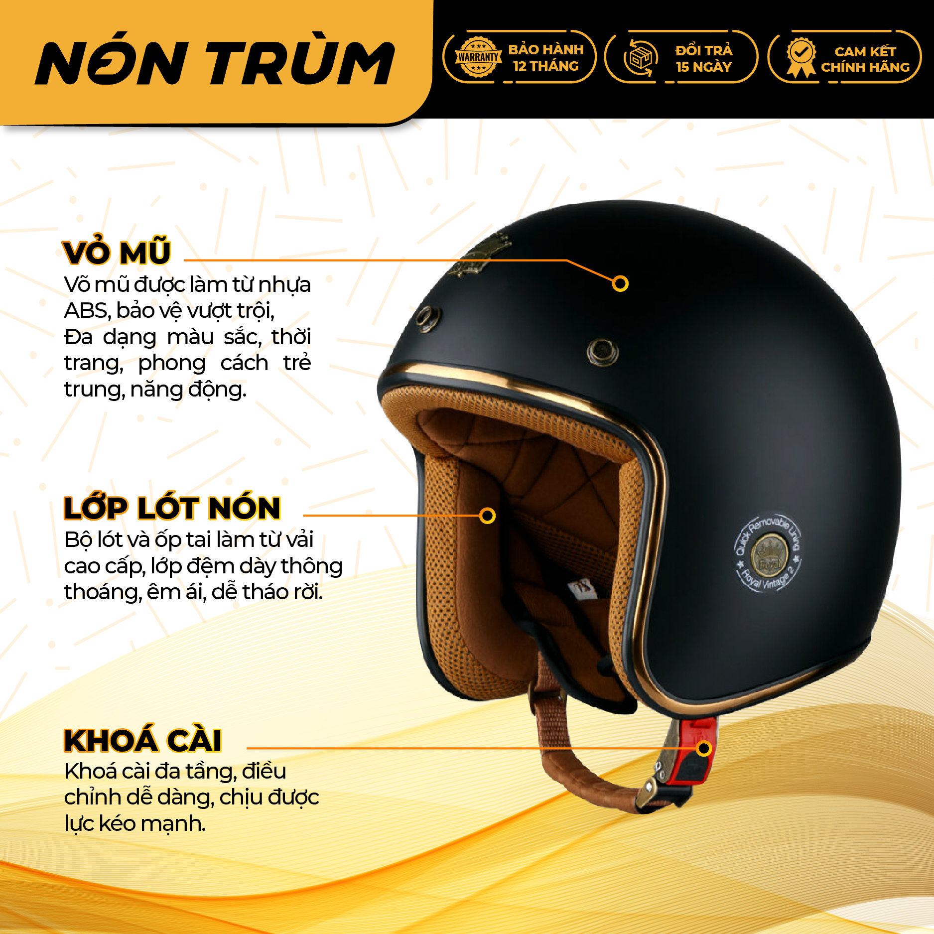 Mô tả Mũ bảo hiểm 3/4 Royal M20c chính hãng đi xe máy size m l xl cho nam và nữ bảo hành 12 tháng - 3