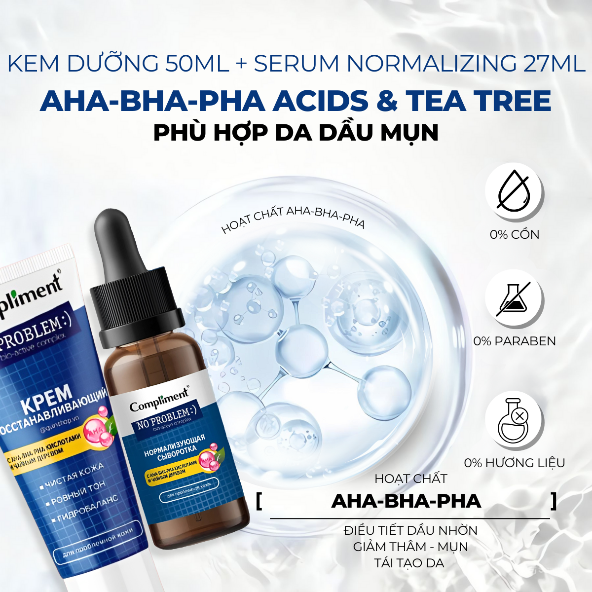 Mô tả Bộ Chăm Sóc Da Mặt Serum & Kem Dưỡng Compliment Cấp Ẩm Và Phục Hồi Da, Giảm Mụn Mờ Thâm Hiệu Quả - 4