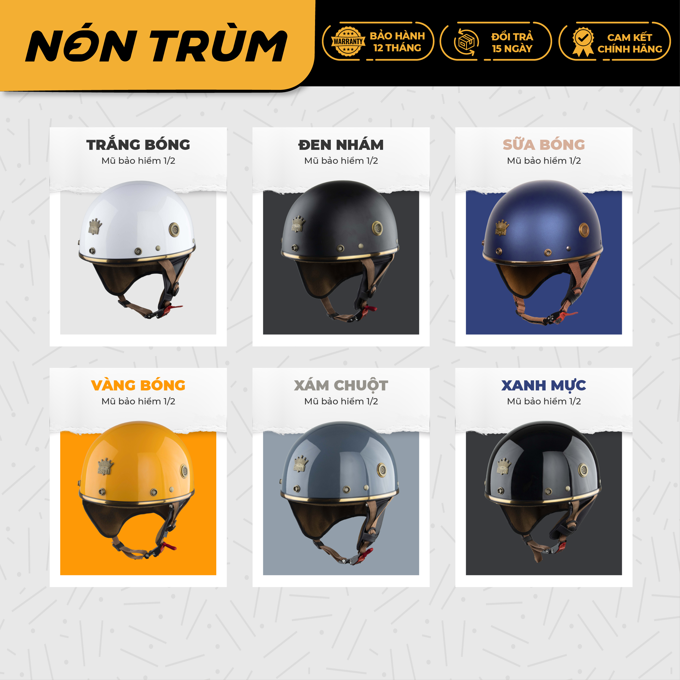 Mô tả Mũ bảo hiểm nửa đầu Royal M379 chính hãng có đệm cổ dành cho nam nữ đi xe máy - 1