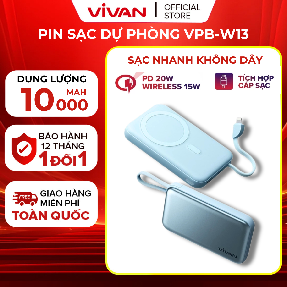 Mô tả Pin dự phòng VIVAN VPB-W11/13/20 10000mAh thông minh không dây sạc nhanh từ tính 15W - 1