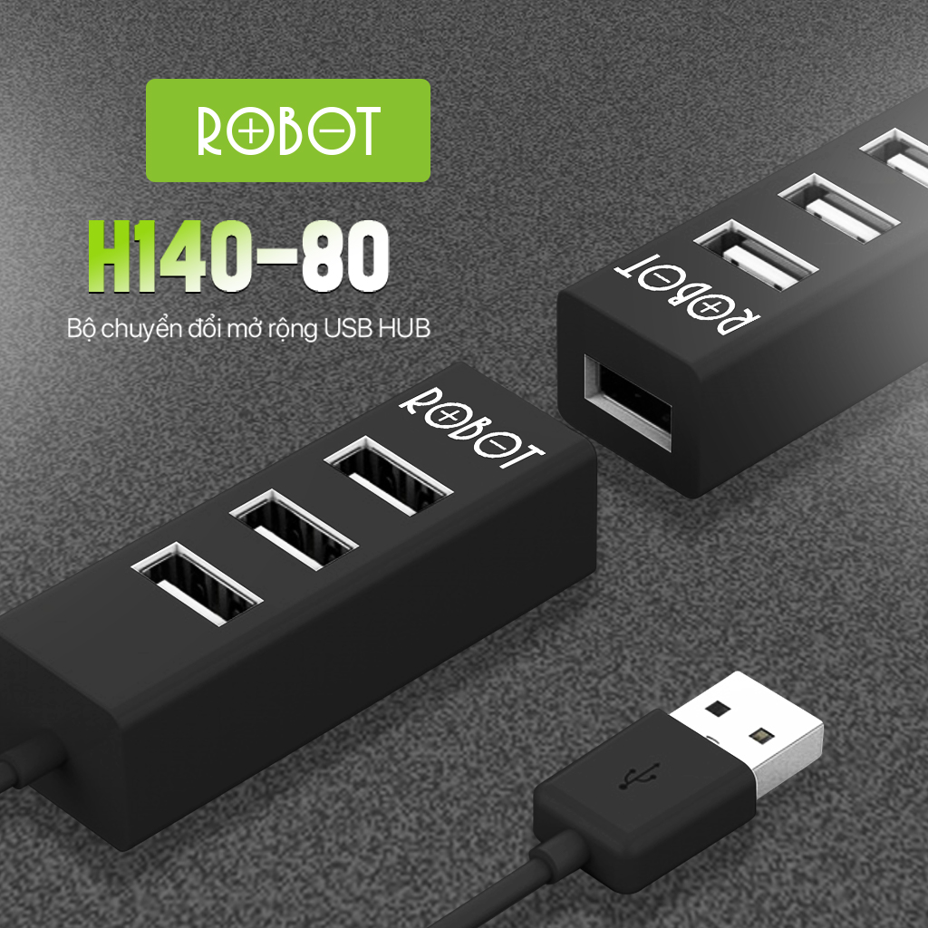 Mô tả HUB Chuyển Đổi Chia Cổng USB ROBOT H140-80 Mở Rộng 4 Cổng USB 2.0 Dây Nối Dài 80 Cm - 1
