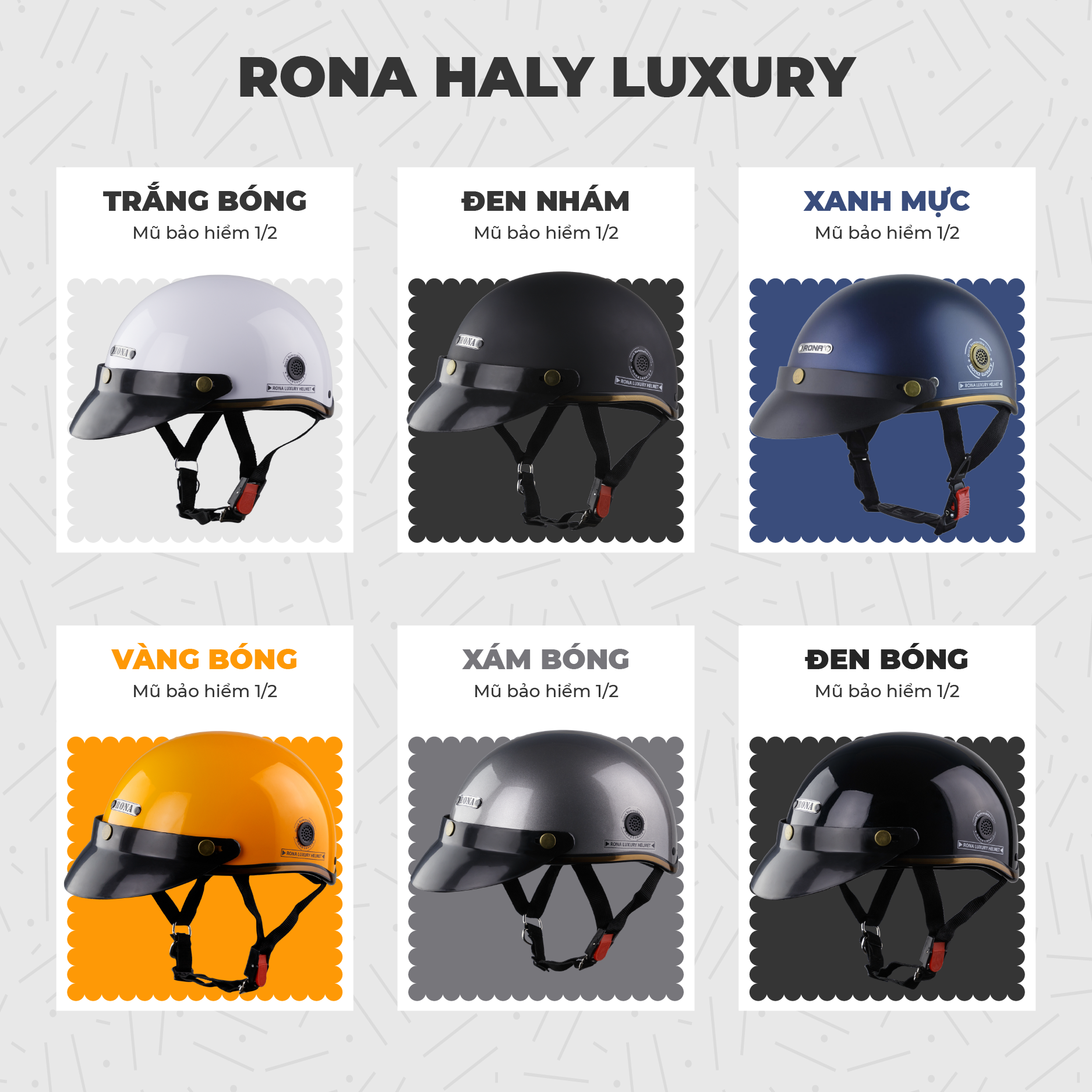 Mô tả Nón bảo hiểm nửa đầu RONA Haly Luxury có nhiều màu chính hãng tại Nón Trùm - 1