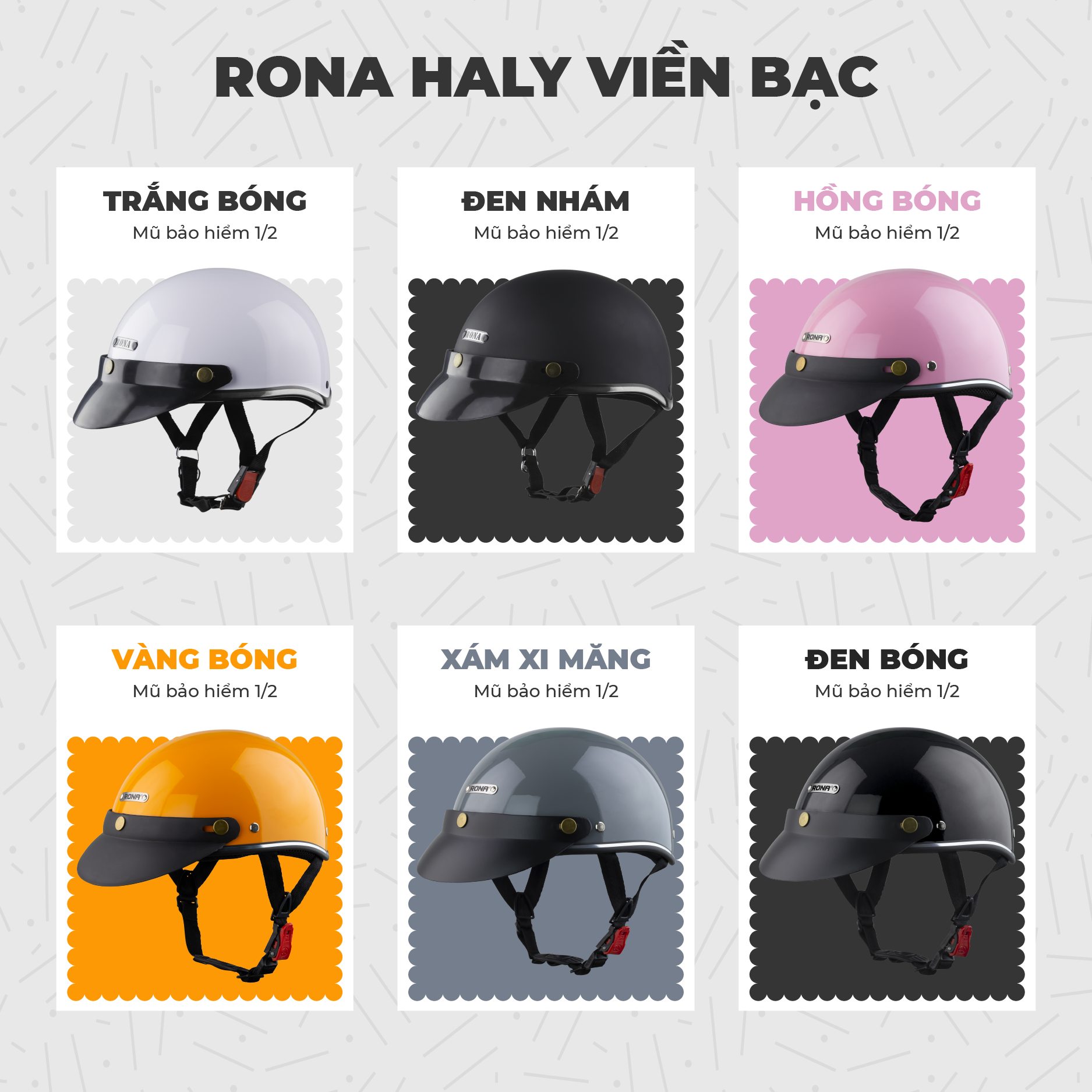 Mô tả Mũ bảo hiểm 1/2 Rona hali viền bạc chính hãng kèm lưỡi trai đen - Nón Trùm - 1