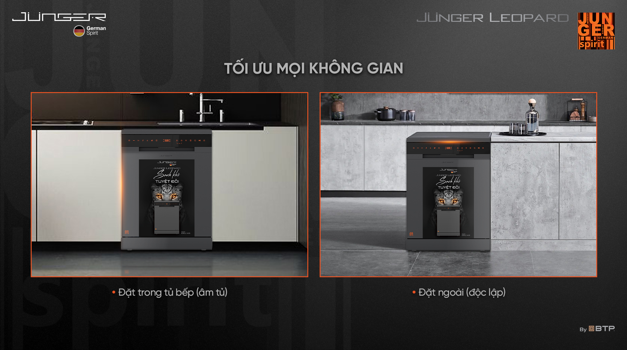 Máy rửa bát Junger JG Leopard DWJ-143: 15 bộ, Công nghệ AI, Khử Khuẩn UV