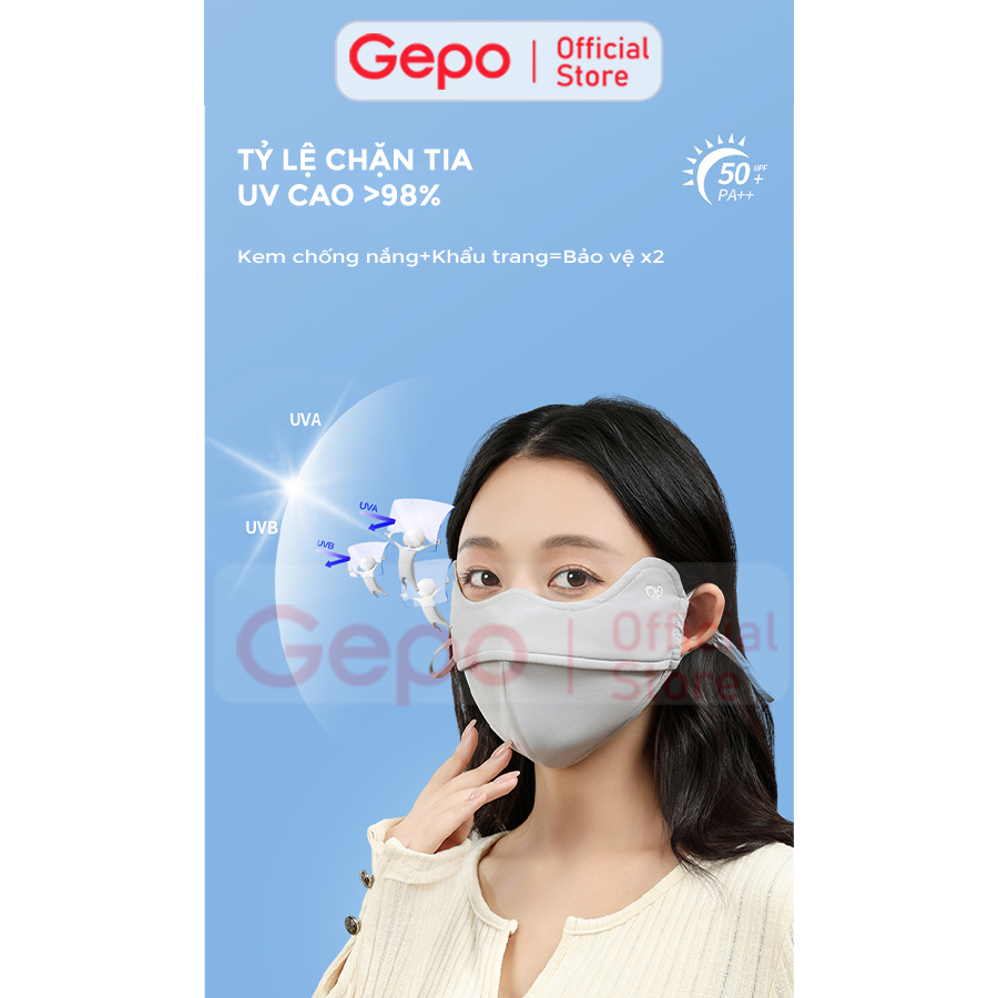 Mô tả Khẩu trang vải 2 lớp ENAIDE chất liệu lụa băng mềm mịn chống nắng chống tia UV UPF 50+ tặng kèm thẻ test UV - 10