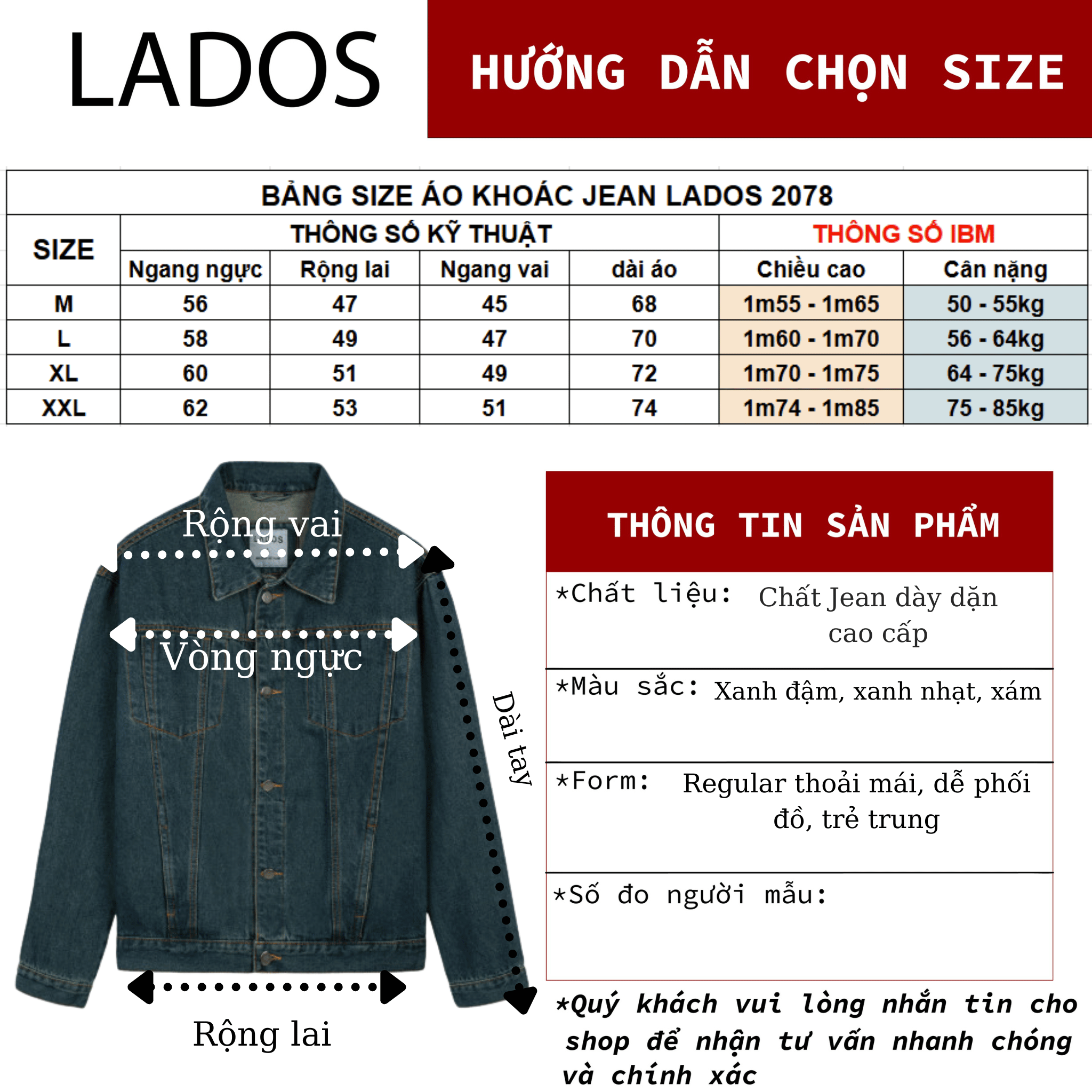 Mô tả Áo khoác jean nam xanh đậm phong cách thời trang LADOS-2078 cá tính, dễ phối đồ, cao cấp - 3