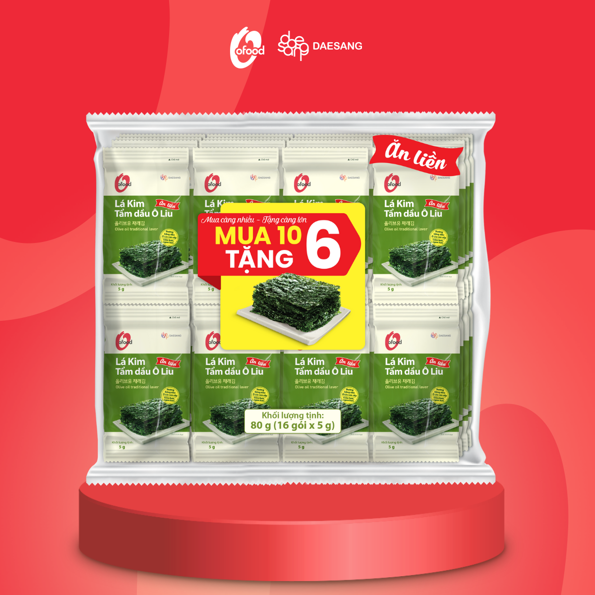 Mô tả Lốc 16 gói lá kim tẩm dầu oliu 5g O'food - 1