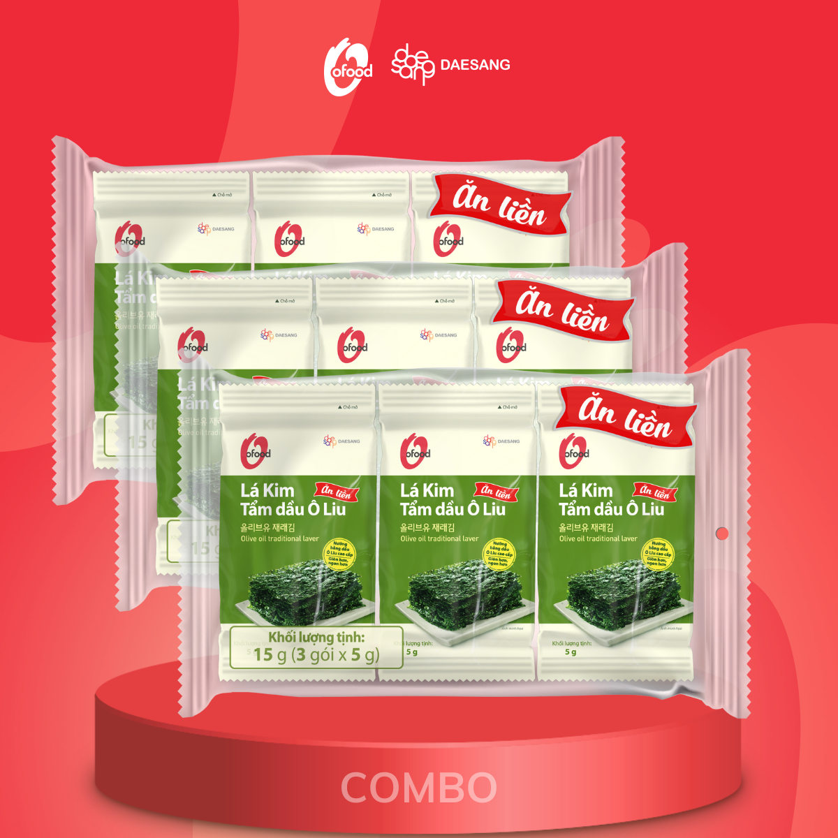Mô tả Combo 3 lốc lá kim tẩm dầu oliu O'Food ( lốc 3) - 1