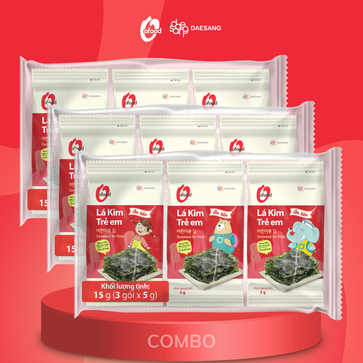 Mô tả Combo 3 lốc 3 lá kim ăn liền O'food dành riêng cho trẻ em gói 5g - 1