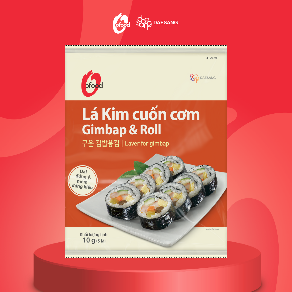 Mô tả Rong biển / lá kim cuốn cơm Hàn Quốc O'food 10g, sử dụng cho các món kimbap, sushi - 1