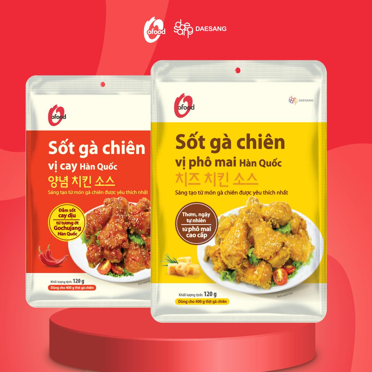 Mô tả Sốt gà chiên 2 vị cay và phô mai O'food gói 120g - 1