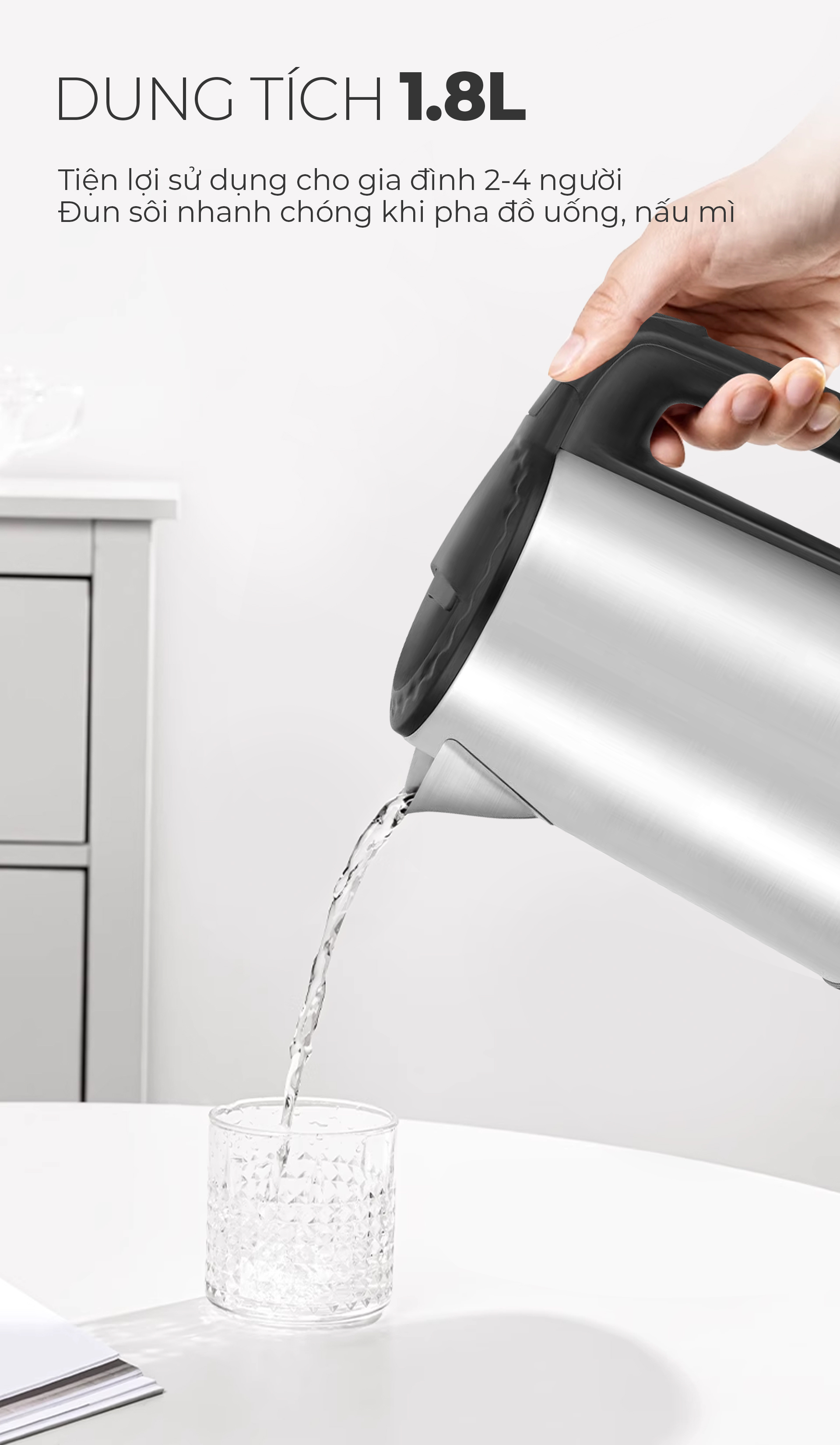 Mô tả Bình đun siêu tốc inox 304 Magic A-070, dung tích 1.8L, công suất 1500W, bảo hành 12 tháng - 3