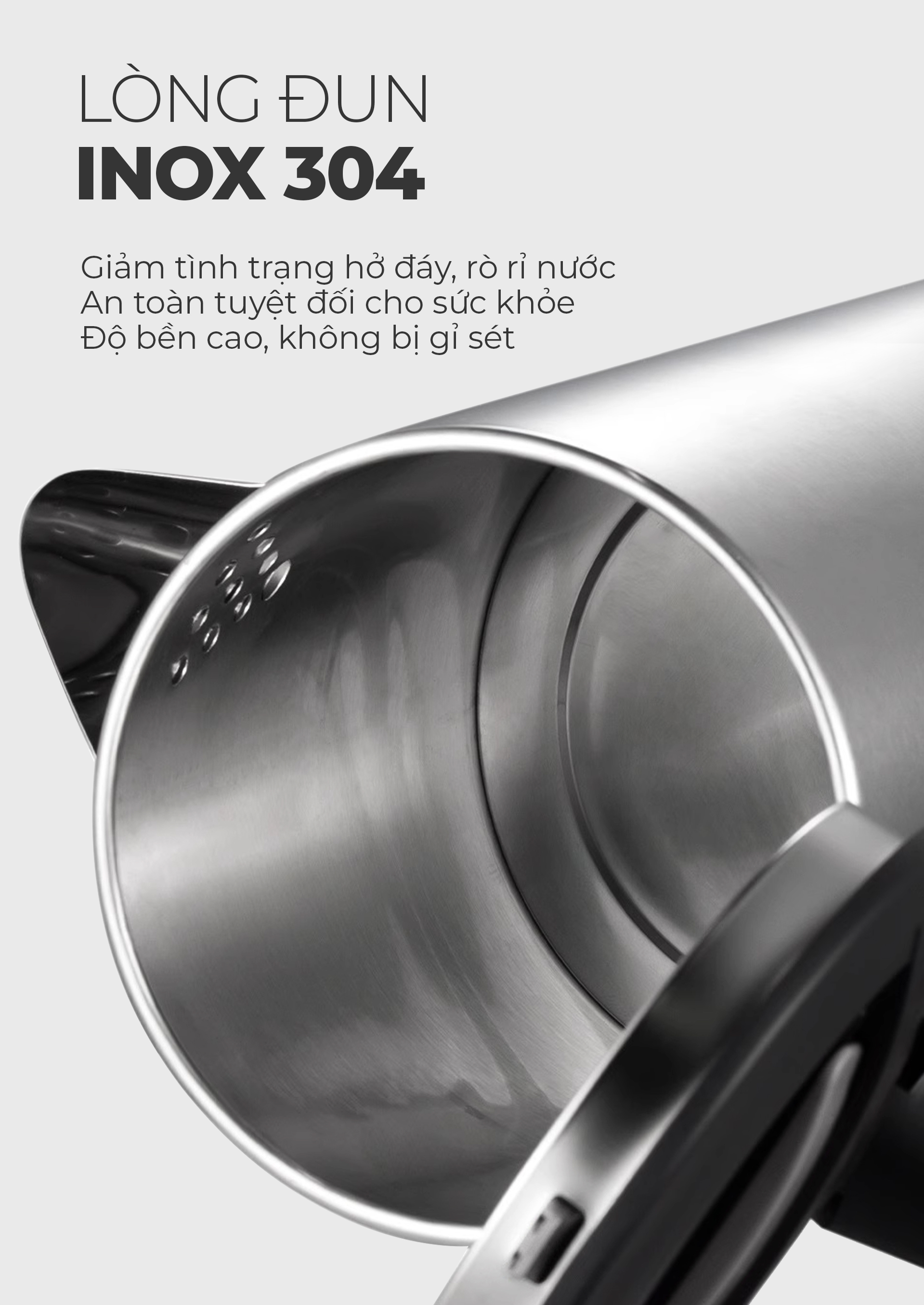 Mô tả Bình đun siêu tốc inox 304 Magic A-070, dung tích 1.8L, công suất 1500W, bảo hành 12 tháng - 4