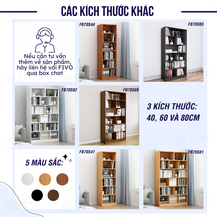 Kệ sách FIVO FB70 màu walnut