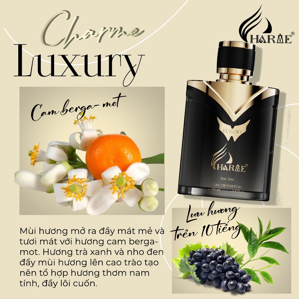 Mô tả Nước Hoa Nam Charme Luxury 100ml Chính Hãng, Hộp Cứng Lưu Hương Lâu, Nam Tính, Lịch Lãm - 1