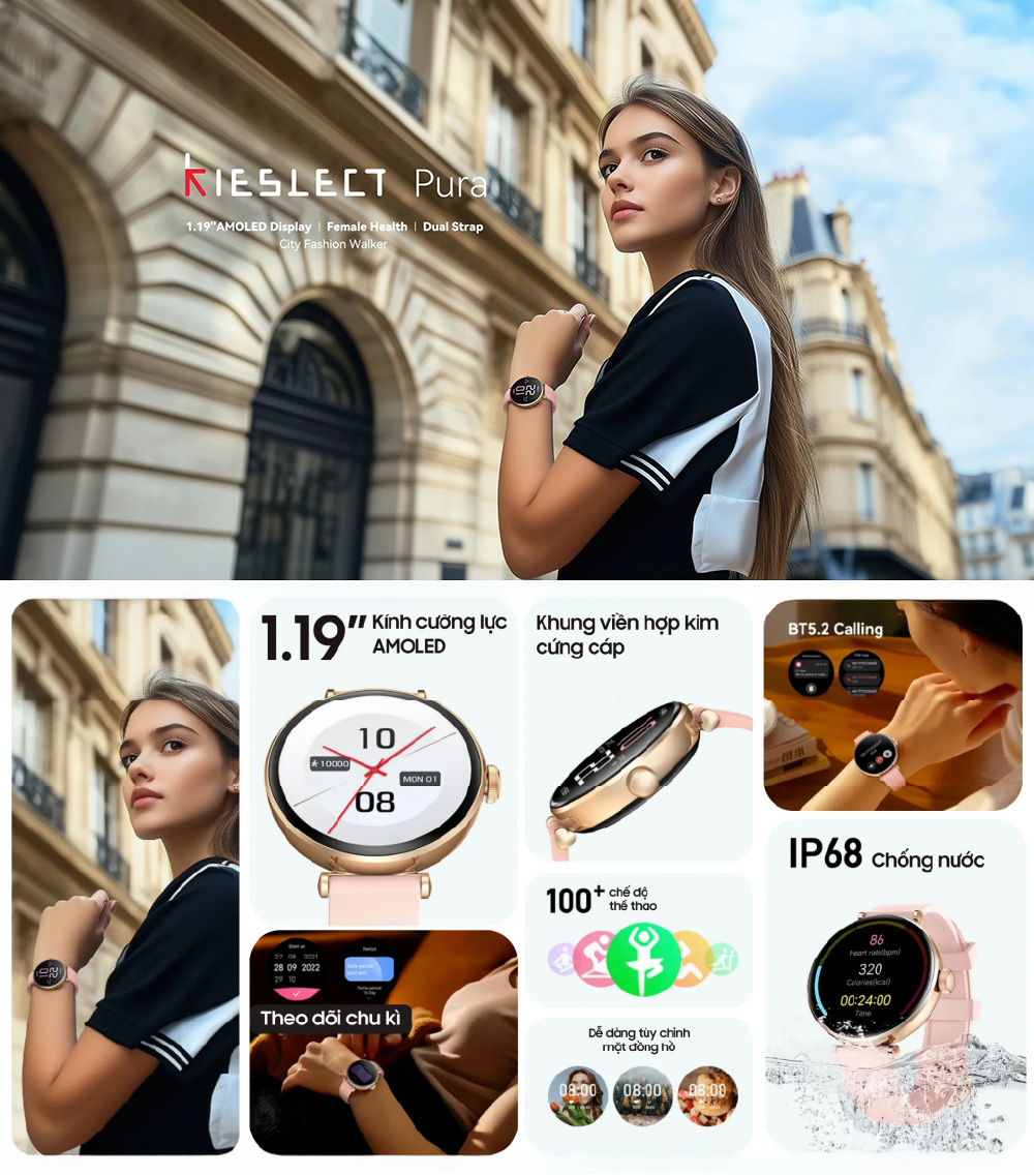 Mô tả Đồng hồ thông minh nữ Kieslect Pura I Nghe gọi bluetooth I AMOLED I Kháng nước - 1