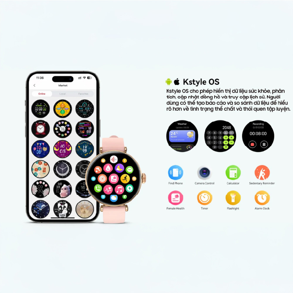 Mô tả Đồng hồ thông minh nữ Kieslect Pura I Nghe gọi bluetooth I AMOLED I Kháng nước - 7
