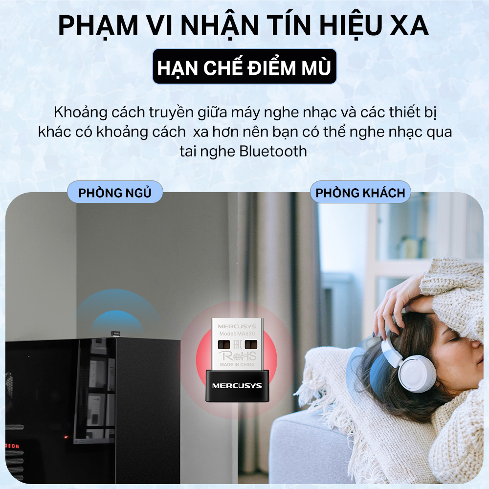 Mô tả Bộ Chuyển Đổi Bluetooth USB Nano Mercusys MA530 Chuẩn Bluetooth 5.3 | USB nhỏ gọn, kết nối ổn định - 3