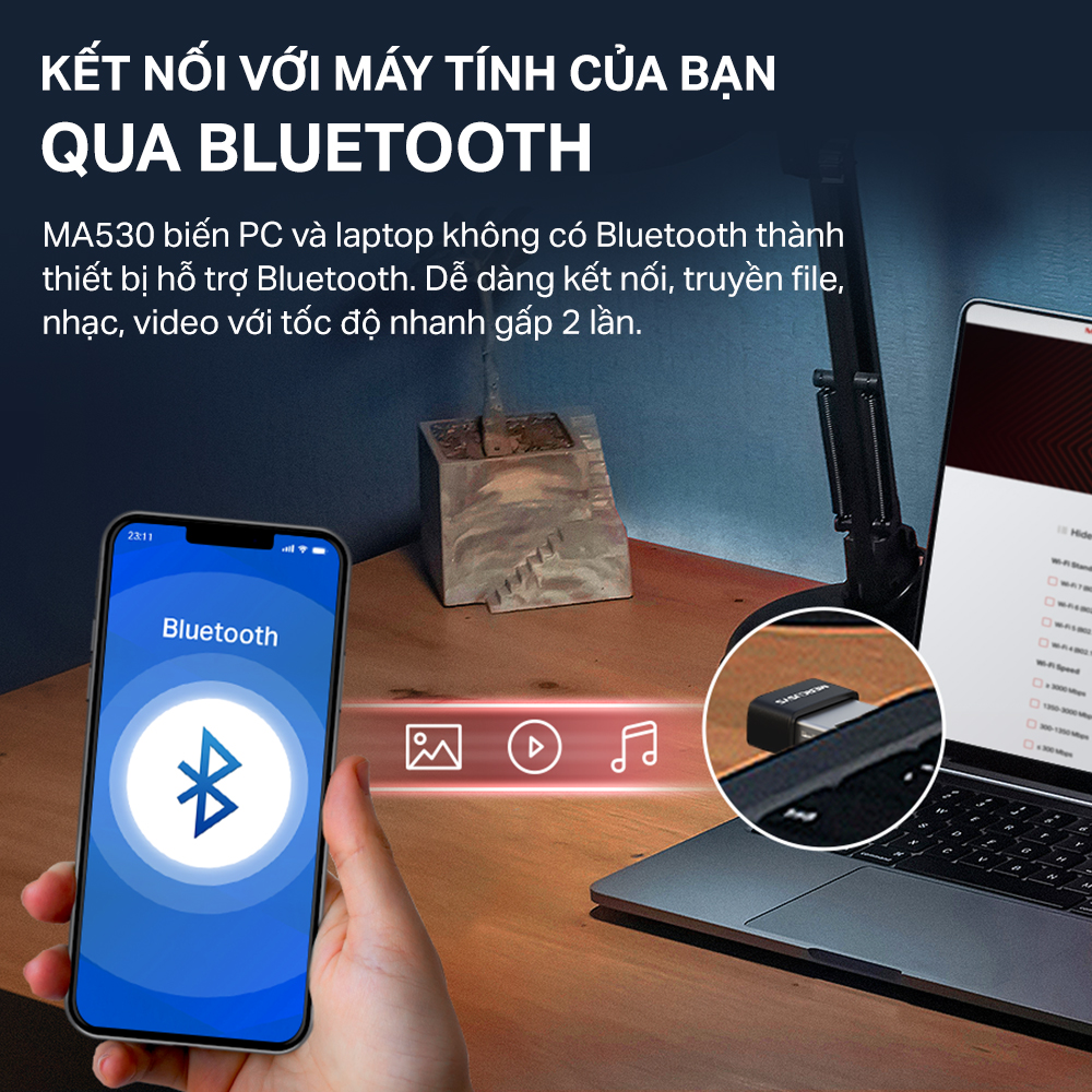 Mô tả Bộ Chuyển Đổi Bluetooth USB Nano Mercusys MA530 Chuẩn Bluetooth 5.3 | USB nhỏ gọn, kết nối ổn định - 4