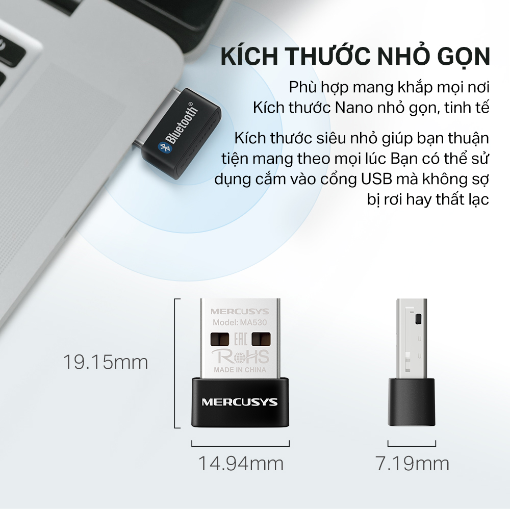 Mô tả Bộ Chuyển Đổi Bluetooth USB Nano Mercusys MA530 Chuẩn Bluetooth 5.3 | USB nhỏ gọn, kết nối ổn định - 5
