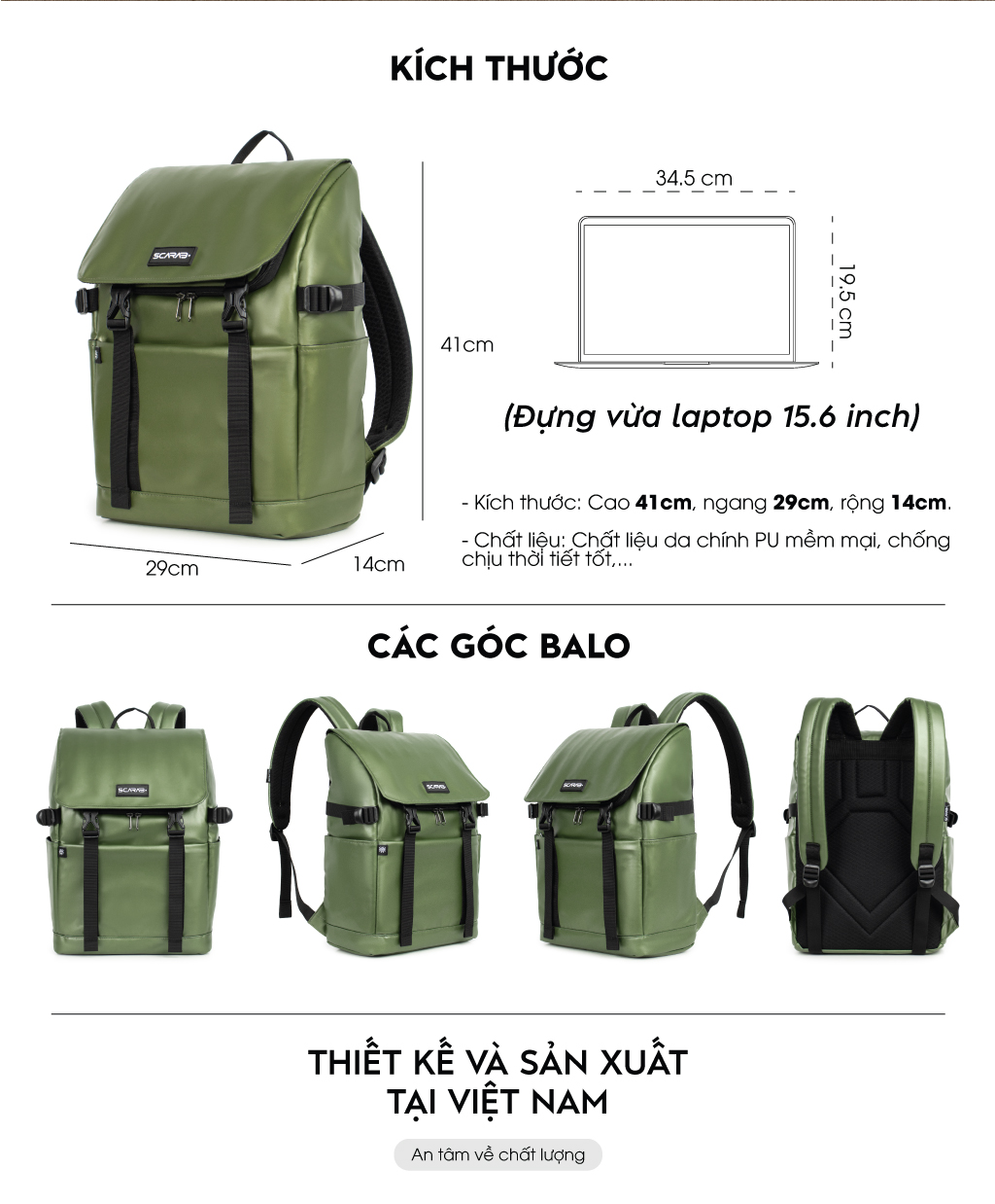 Mô tả Balo Da PU Thời Trang Scarab Urban Leather Backpack - Ba lô Đi Học Đi Làm Đựng Vừa Laptop 16inch - 1