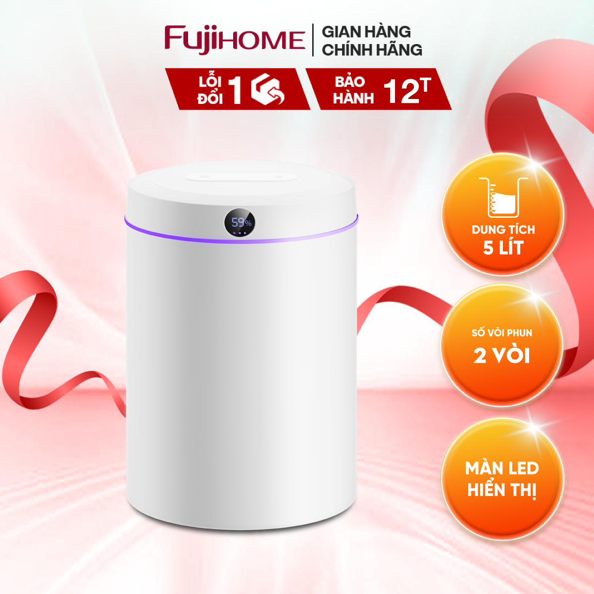 Mô tả Máy phun sương tạo ẩm FUJIHOME HM05B xông tinh dầu, 3 tốc độ phun, màn led và đèn led hiển thị - 2