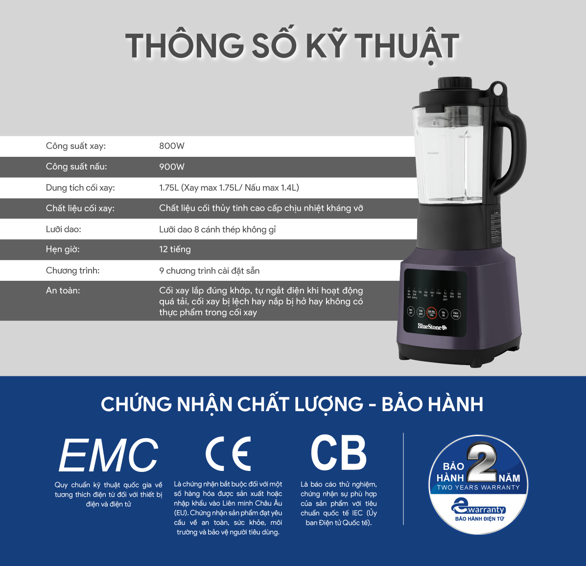 Mô tả Máy Làm Sữa Hạt Đa Năng BlueStone BLB-6037 1.75 Lít - 800W - 2