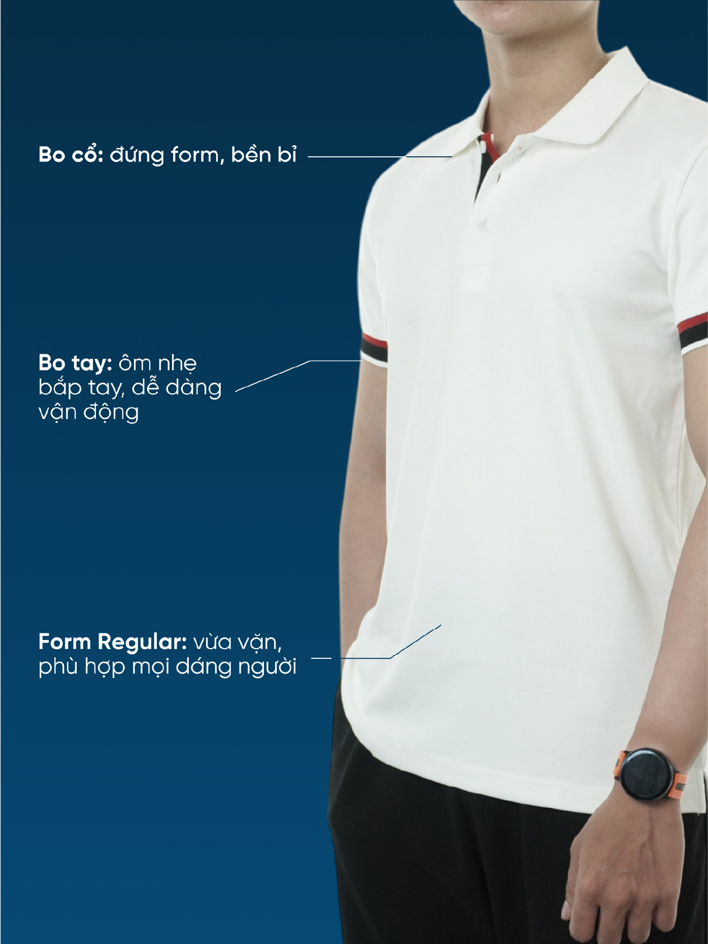 Mô tả Áo polo nam MARCO vải thun cotton dày dặn, co dãn tốt, đứng form, thoáng mát - HUSSIO - 4