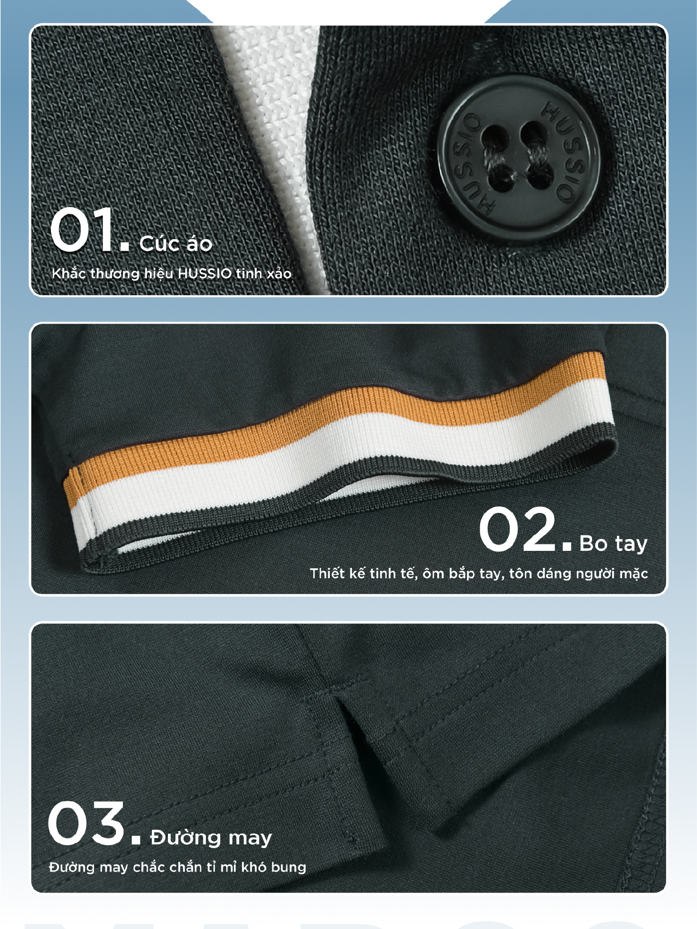 Mô tả Áo polo nam MARCO vải thun cotton dày dặn, co dãn tốt, đứng form, thoáng mát - HUSSIO - 6