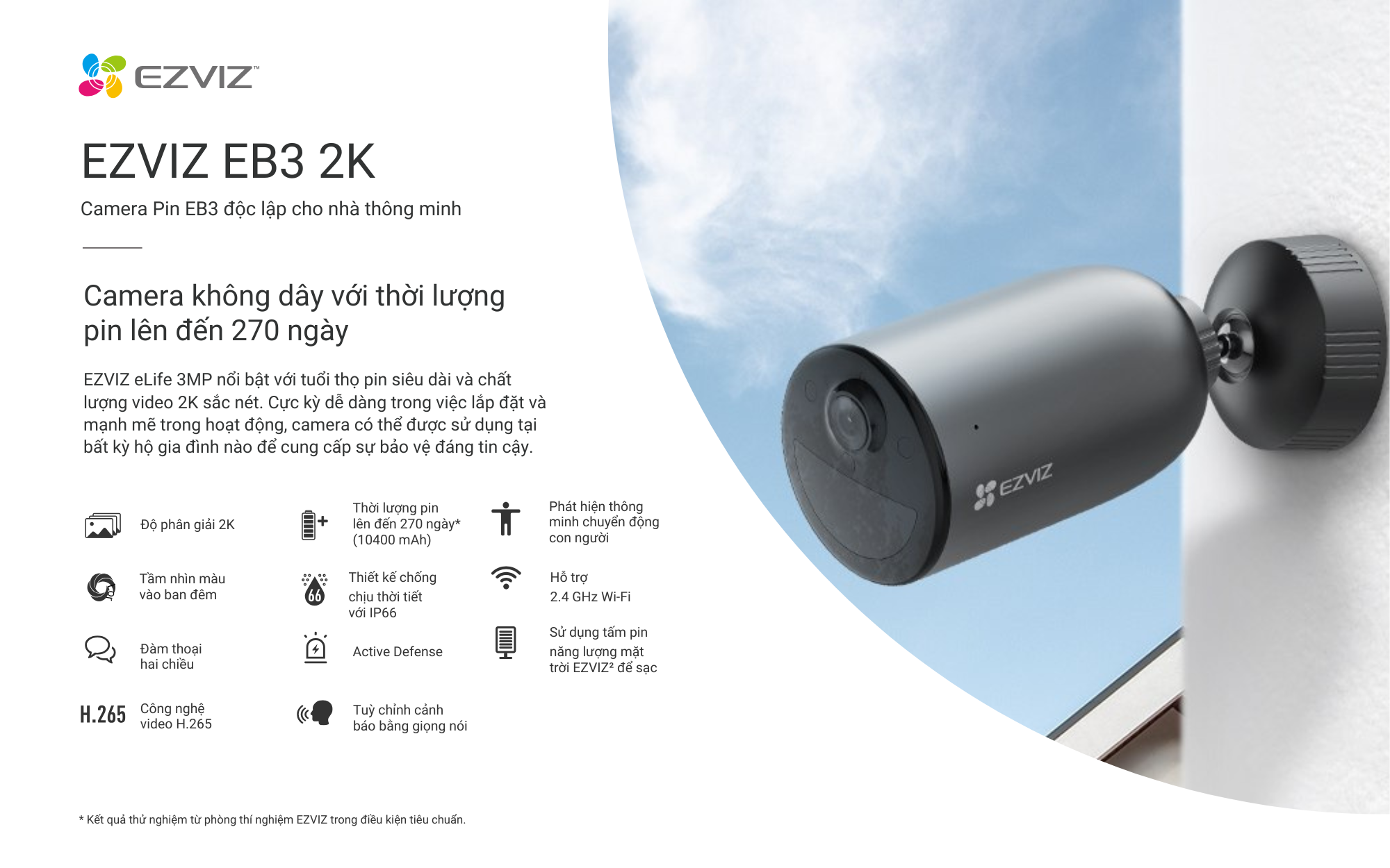 Mô tả Camera Pin Sạc Ngoài Trời EB3 EVZIZ 2K, Có Màu Ban Đêm, IP Chống Chịu Thời Tiết - 1
