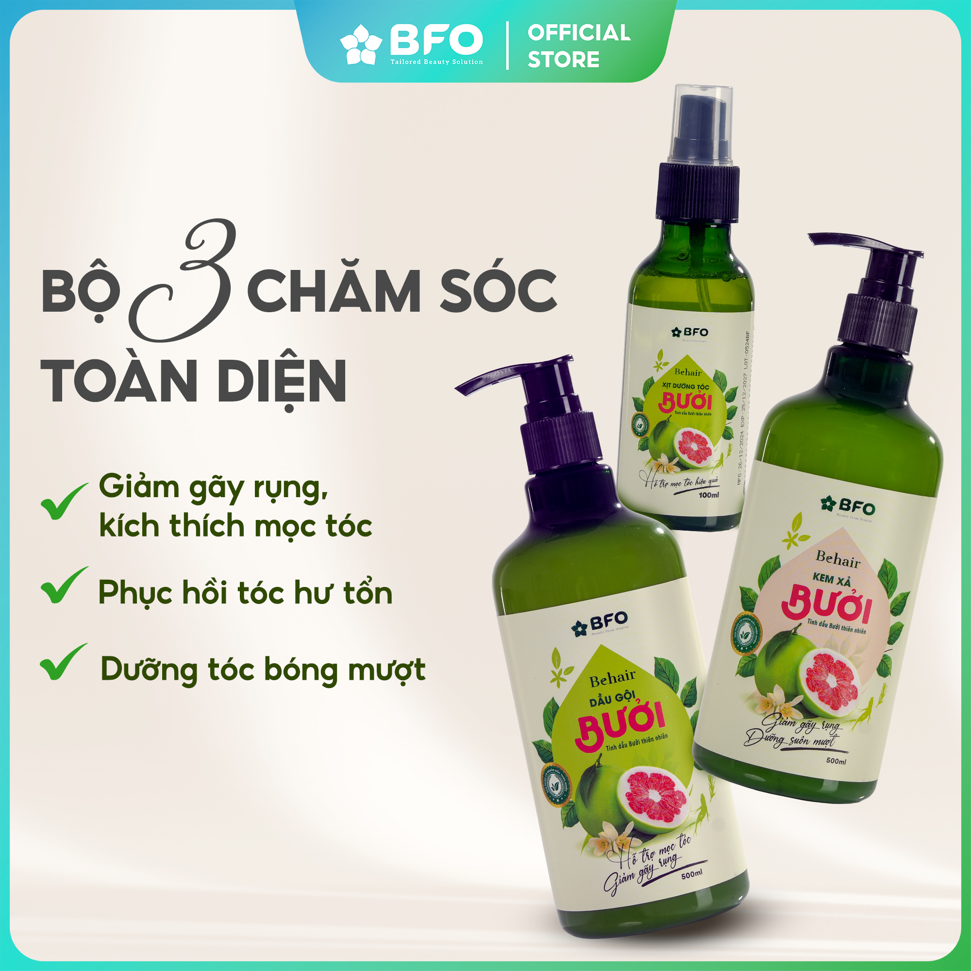 Mô tả (TẶNG XỊT DƯỠNG TÓC) Dầu Gội Bưởi Dưỡng Tóc Tinh Dầu Bưởi Mọc Tóc Phục Hồi Tóc BFO Behair 500ml - 3