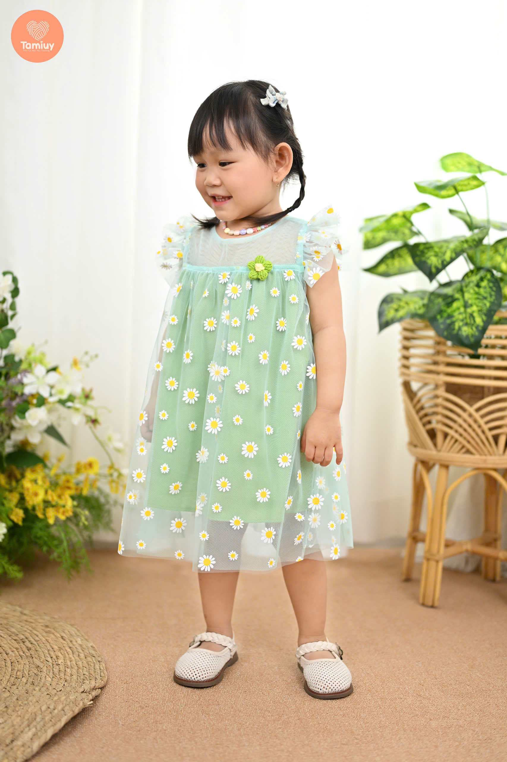 Mô tả Đầm Xòe Công Chúa Tamiuy  Vải Lưới Hoa Cúc Cho Bé Gái Từ 10-38 kg - 2