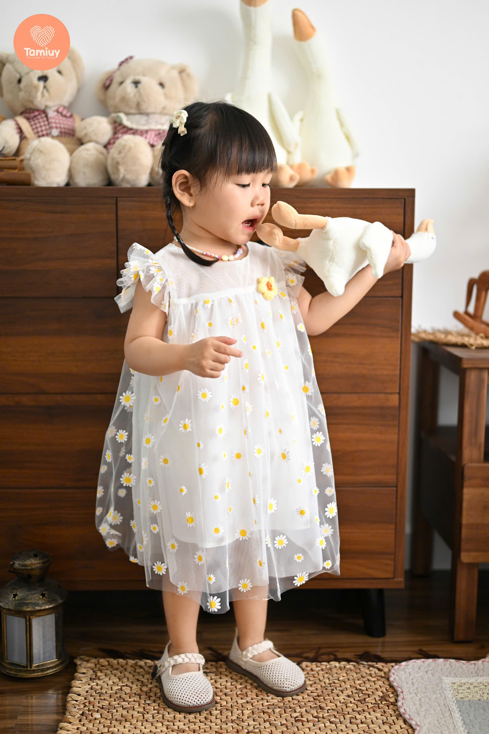 Mô tả Đầm Xòe Công Chúa Tamiuy  Vải Lưới Hoa Cúc Cho Bé Gái Từ 10-38 kg - 1