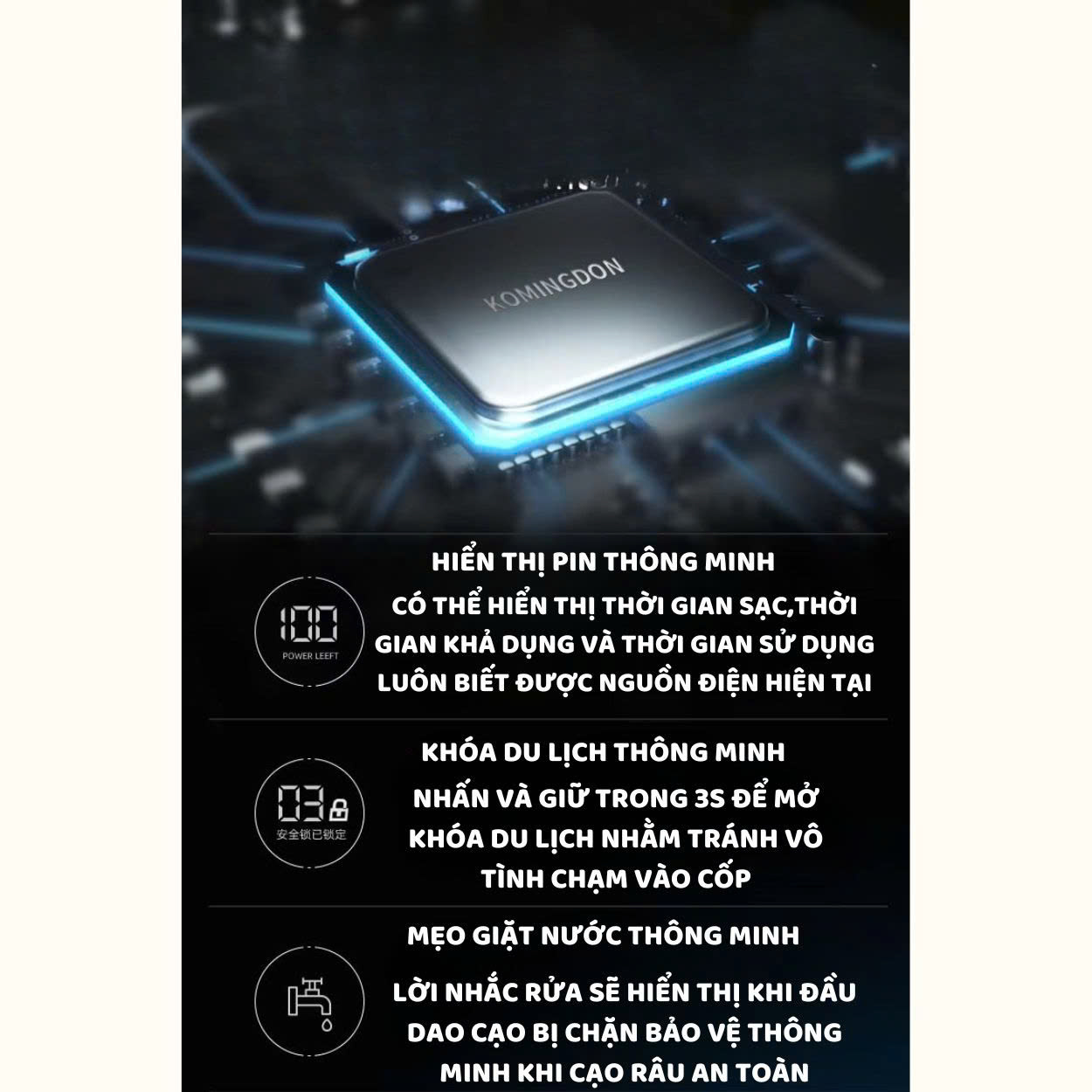 Mô tả Máy cạo râu điện ENZO 9305 lưỡi dao xoay,lưỡi cạo nổi 3D ôm mặt,pin sạc siêu bền,chống nước ipx6 bh 5 năm - 2