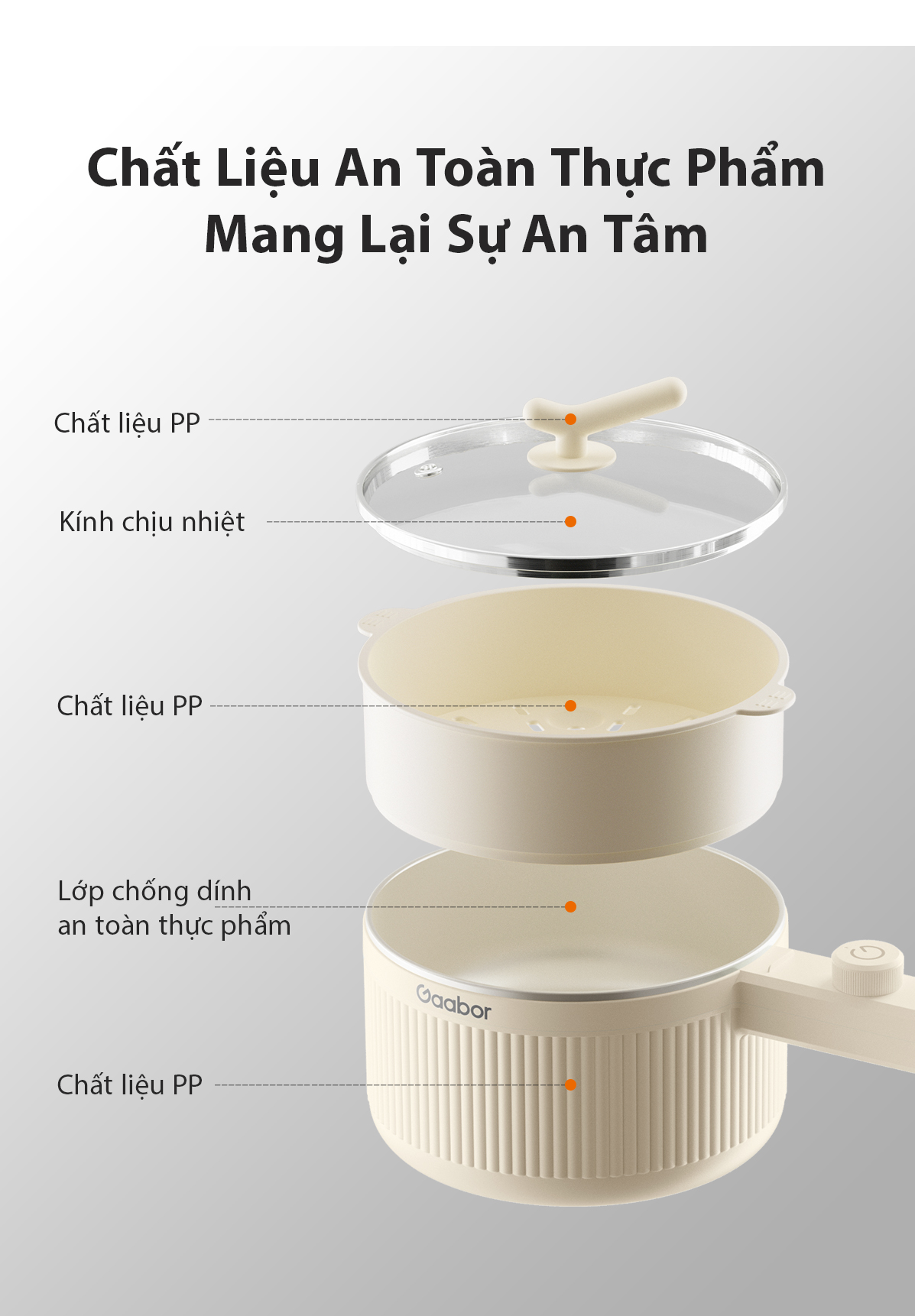Mô tả Nồi nấu đa năng Gaabor EC-20E01B 2L chiên xào hấp kèm xứng hấp lẩu điện cầm tay điều chỉnh nhiệt độ - 3