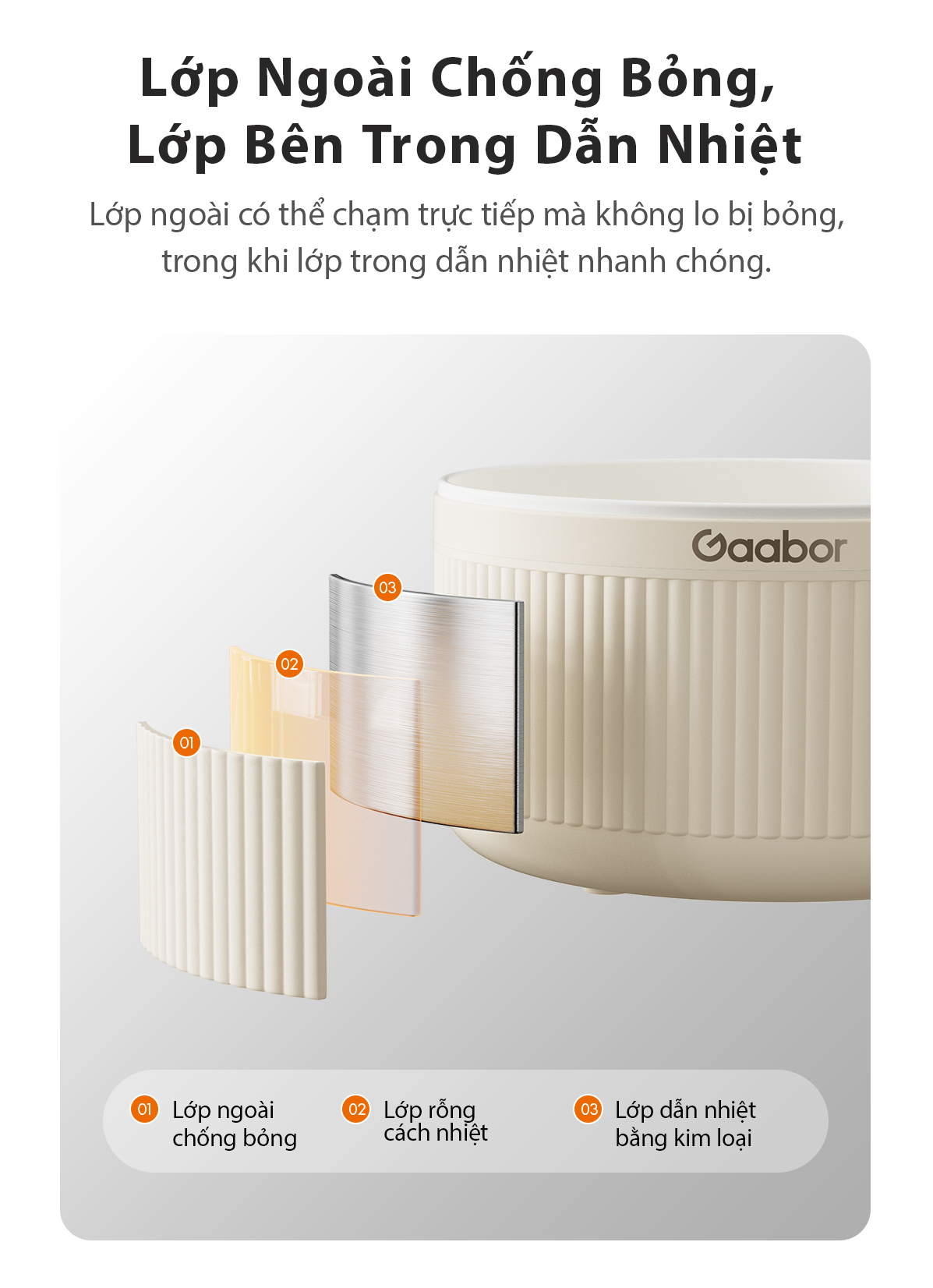 Mô tả Nồi nấu đa năng Gaabor EC-20E01B 2L chiên xào hấp kèm xứng hấp lẩu điện cầm tay điều chỉnh nhiệt độ - 4