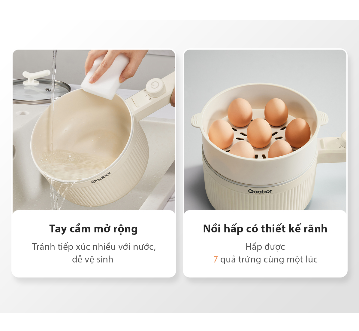 Mô tả Nồi nấu đa năng Gaabor EC-20E01B 2L chiên xào hấp kèm xứng hấp lẩu điện cầm tay điều chỉnh nhiệt độ - 5